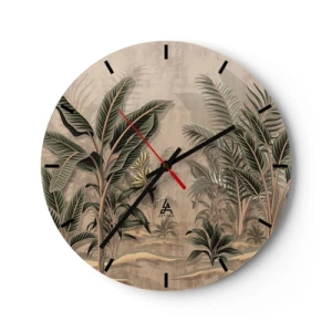 Reloj de pared - Reloj de vidrio - Vegetación tropical al estilo de un grabado sobre fondo beige. - 30x30cm - Grabados de estilo colonial - Decoración de pared moderna para salón, cocina y dormitorio ARTTOR