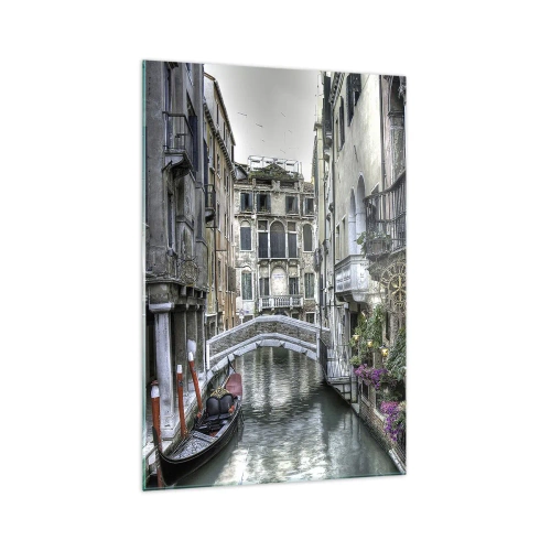 Cuadro sobre vidrio - Impresiones sobre Vidrio - Canal veneciano con góndola y puente de piedra - 70x100cm - Durante siglos, un sueño - Decoración de pared moderna para salón y dormitorio ARTTOR