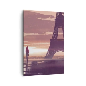 Cuadro sobre lienzo - Impresión de Imagen - Una figura mirando la Torre Eiffel a la luz del sol poniente. - 70x100cm - Sólo ellas dos - Decoración de pared moderna para salón y dormitorio ARTTOR