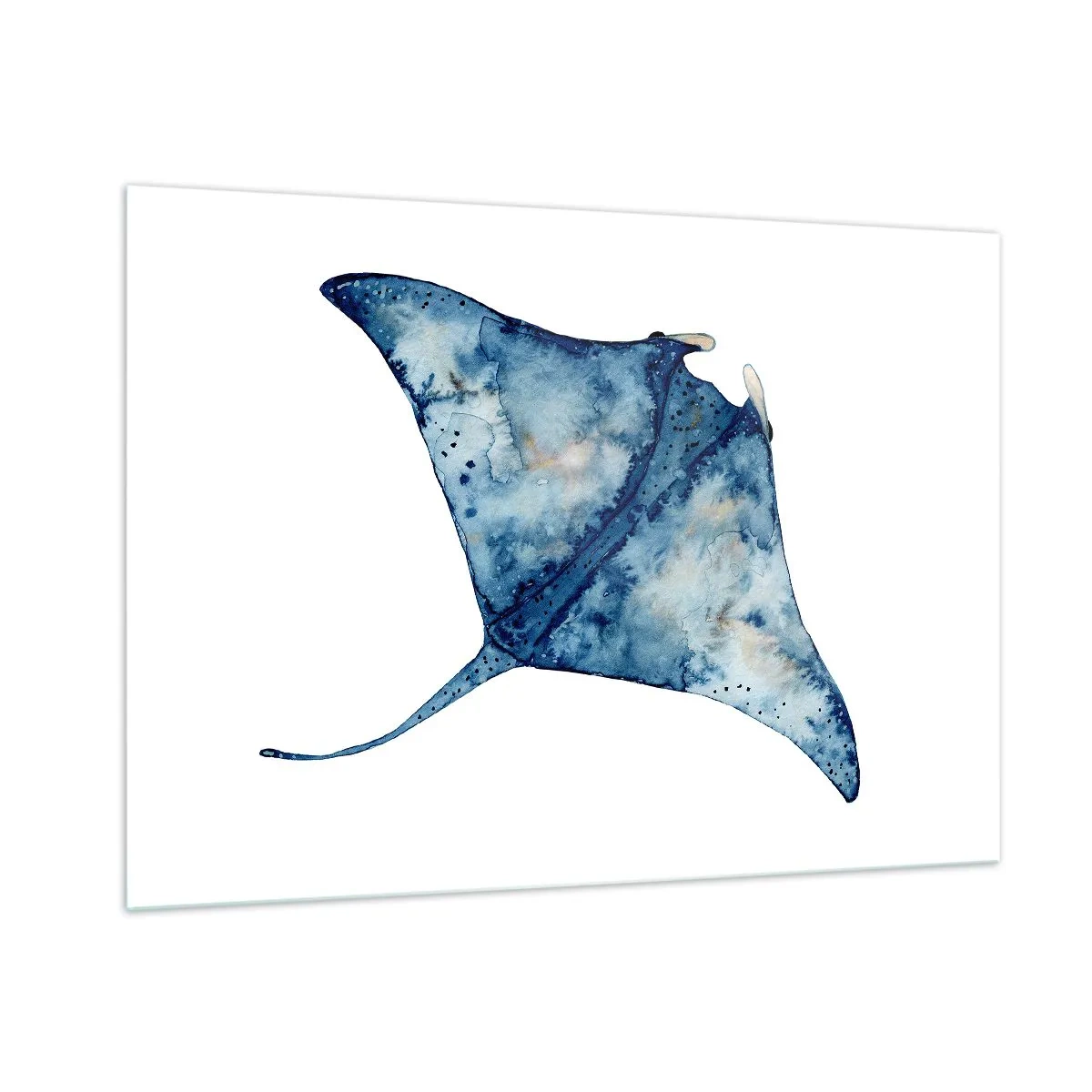 Cuadro sobre vidrio - Impresiones sobre Vidrio - Rayo azul marino en estilo acuarela sobre fondo blanco. - 100x70cm - La vida en azul - Decoración de pared moderna para salón y dormitorio ARTTOR