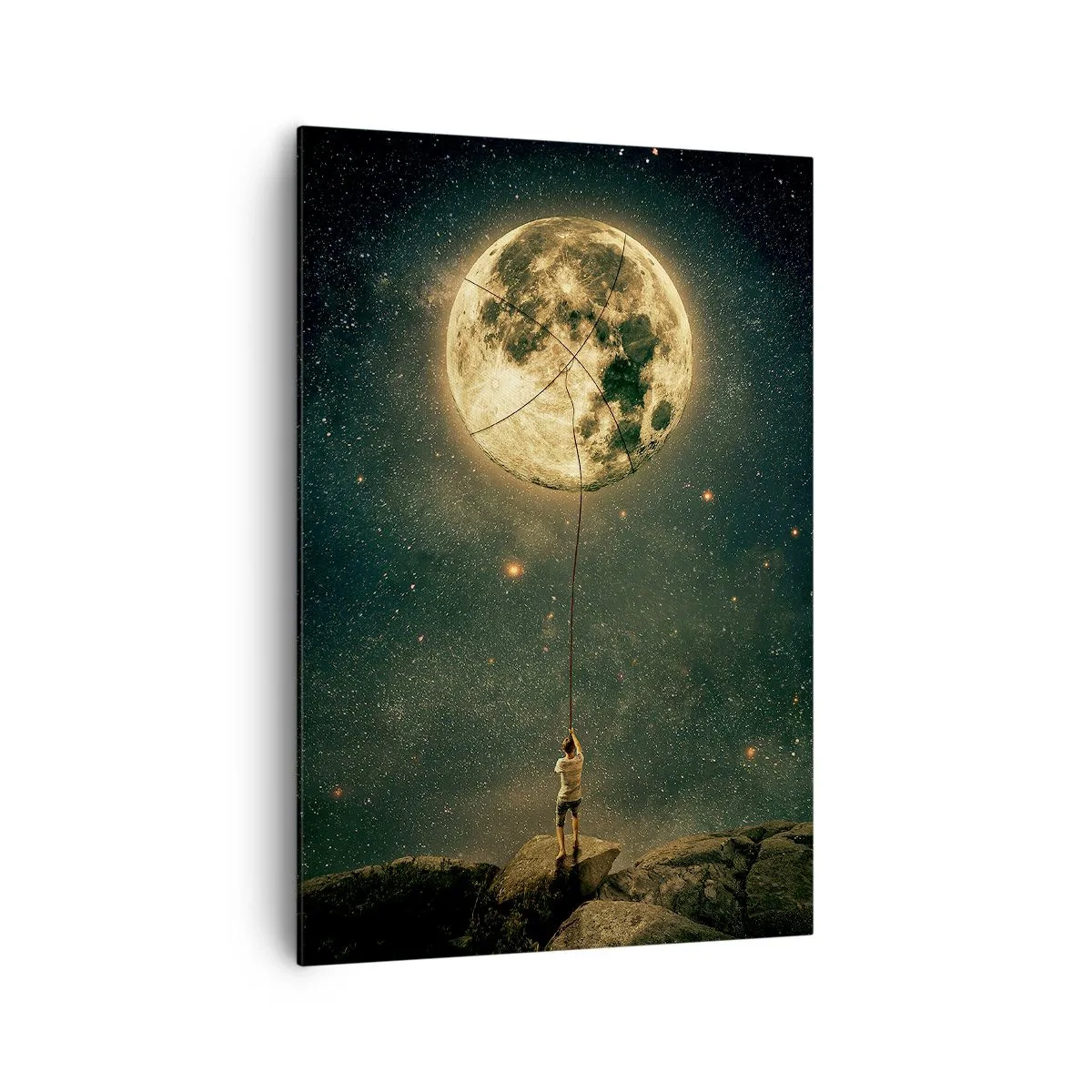 Cuadro sobre lienzo - Impresión de Imagen - Hombre con la luna contra el cielo estrellado - 70x100cm - El que robó la luna - Decoración de pared moderna para salón y dormitorio ARTTOR