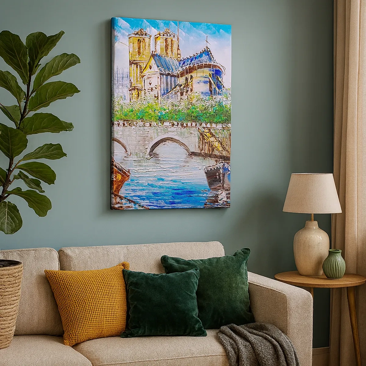 Cuadro sobre lienzo - Impresión de Imagen - Paisaje con un puente y una catedral de estilo clásico. - 50x70cm - Su tiempo nunca pasa - Decoración de pared moderna para salón y dormitorio ARTTOR