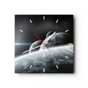 Reloj de pared - Reloj de vidrio - Planetas en el espacio contra el fondo de estrellas y galaxias. - 30x30cm - Música cósmica de las esferas - Decoración de pared moderna para salón y dormitorio ARTTOR