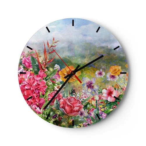 Reloj de pared - Reloj de vidrio - Un jardín enloquecido - 40x40 cm