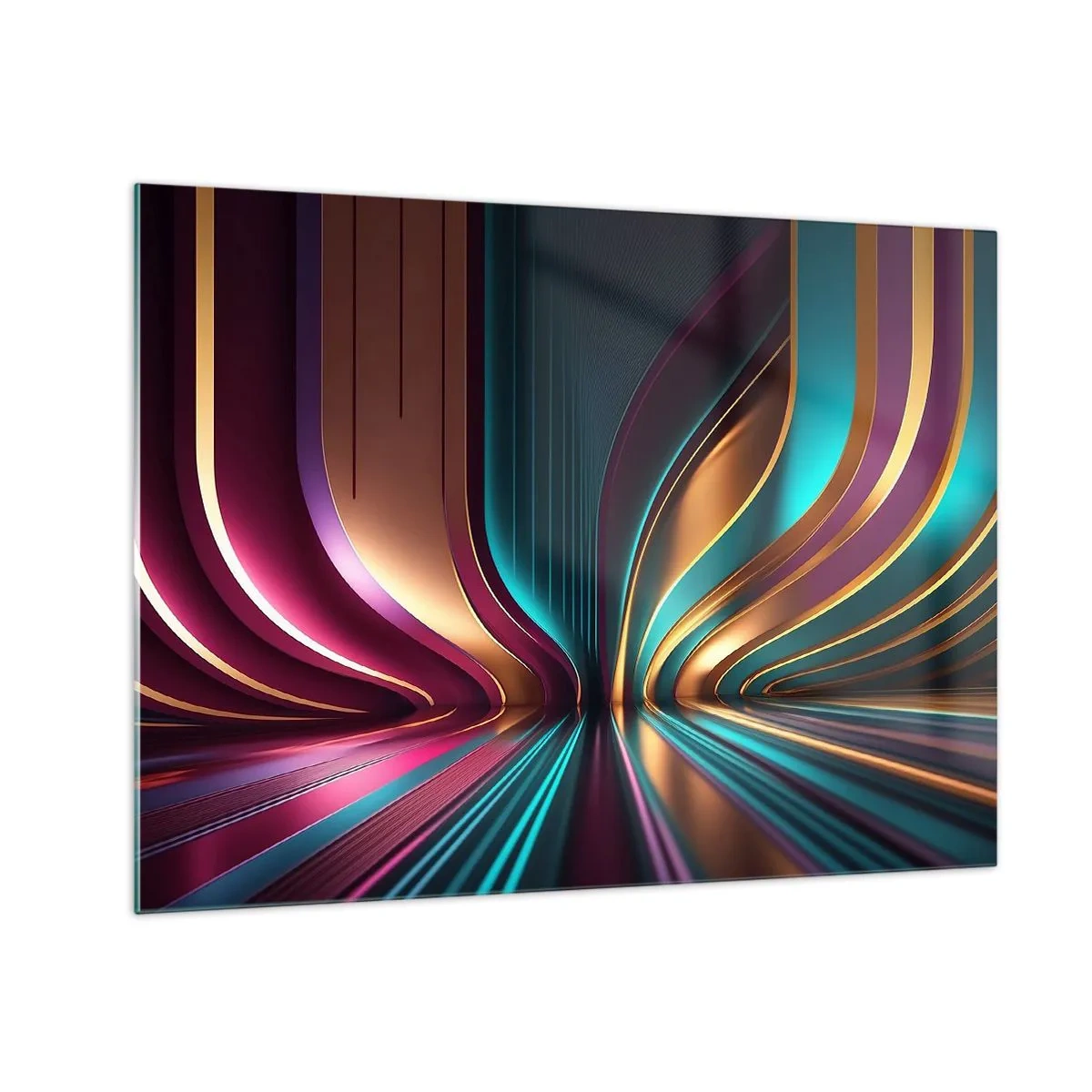 Cuadro sobre vidrio - Impresiones sobre Vidrio - Líneas de luz coloridas que crean formas futuristas. - 70x50cm - Arquitectura de la luz - Decoración de pared moderna para salón y dormitorio ARTTOR