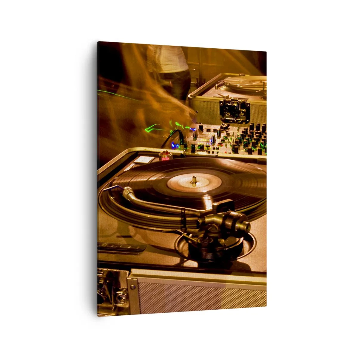 Cuadro sobre lienzo - Impresión de Imagen - Equipo de DJ con plato giratorio y mezclador durante una fiesta - 70x100cm - ¿Puedes sentir el poder? - Decoración de pared moderna para salón y dormitorio ARTTOR