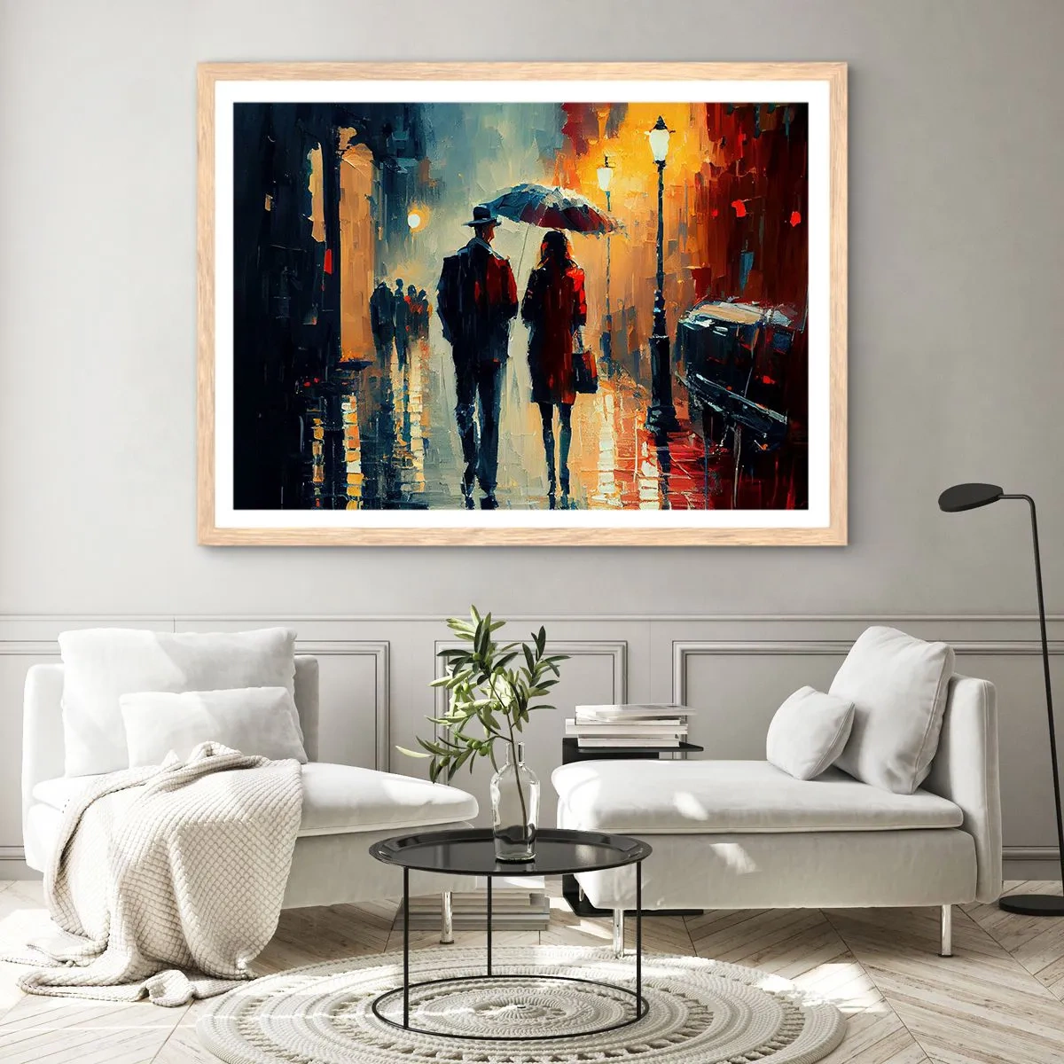 Póster en marco roble claro - Historia de amor urbana - 100x70 cm