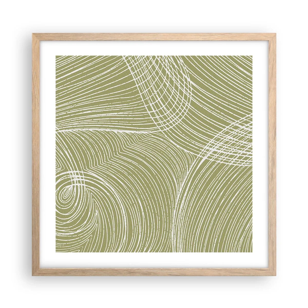 Póster en marco roble claro - Abstracción intrincada en blanco - 50x50 cm