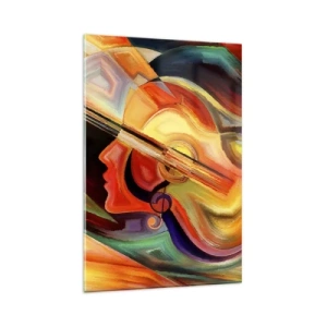 Cuadro sobre vidrio - Impresiones sobre Vidrio - Abstracción colorida inspirada en la música y la guitarra. - 80x120cm - Juego musical - Decoración de pared moderna para salón y dormitorio ARTTOR