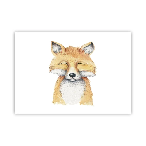 Póster - Un zorro de acuarela con una sonrisa en estilo minimalista. - 100x70cm - Humor de zorro - Decoración de pared moderna para salón y dormitorio ARTTOR