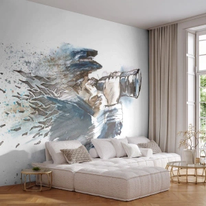 Fotomural Premium Canvas - Un capitán con binoculares en una dinámica escena de acuarela. - 100x70cm - Tierra a la vista - Decoración de pared moderna para salón y dormitorio ARTTOR