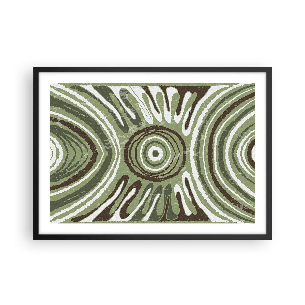 Póster en marco negro - Patrones abstractos en tonos verdes y marrones. - 70x50cm - Explosión de emociones - Decoración de pared moderna para salón y dormitorio ARTTOR