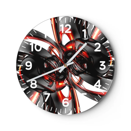 Reloj de pared - Reloj de vidrio - Movimiento en grafito y rojo - 30x30 cm