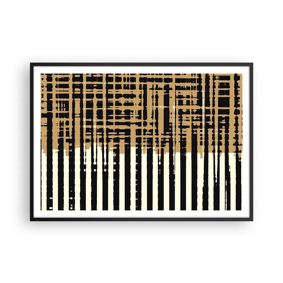 Póster en marco negro - Líneas abstractas en negro, beige y blanco. - 100x70cm - Abstracción arquitectónica - Decoración de pared moderna para salón y dormitorio ARTTOR