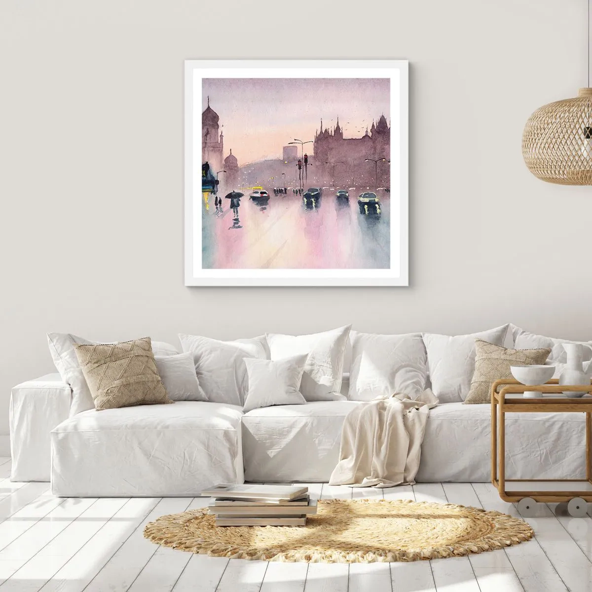 Póster en marco blanco - En una niebla lluviosa - 60x60 cm