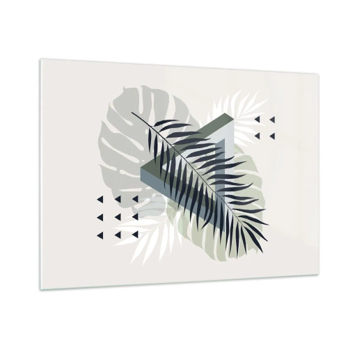 Cuadro sobre vidrio - Impresiones sobre Vidrio - Una moderna composición geométrica de hojas. - 100x70cm - Naturaleza y geometría - Decoración de pared moderna para salón y dormitorio ARTTOR