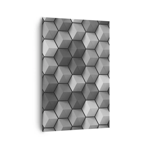 Cuadro sobre lienzo - Impresión de Imagen - Composición geométrica de cubos en tonos grises y negros. - 80x120cm - Rompecabezas cubista - Decoración de pared moderna para salón y dormitorio ARTTOR