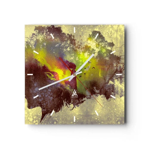 Reloj de pared - Reloj de vidrio - Silueta artística de una mujer con la naturaleza al fondo. - 30x30cm - La madre naturaleza - Decoración de pared moderna para salón y dormitorio ARTTOR