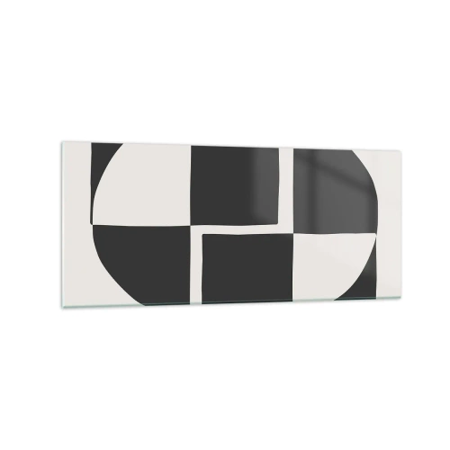 Cuadro sobre vidrio - Impresiones sobre Vidrio - Formas geométricas abstractas en blanco y negro - 120x50cm - Antítesis - síntesis - Decoración de pared moderna para salón y dormitorio ARTTOR