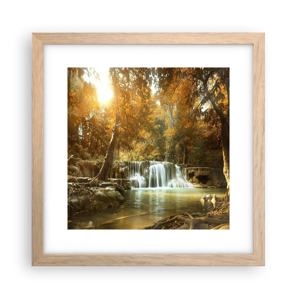 Póster en marco roble claro - Una cascada en el parque - 30x30 cm