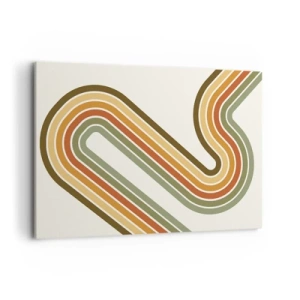 Cuadro sobre lienzo - Impresión de Imagen - Patrón geométrico en tonos verde, naranja y beige sobre un fondo claro. - 120x80cm - Zigzagueando hasta su destino - Decoración de pared moderna para salón y dormitorio ARTTOR