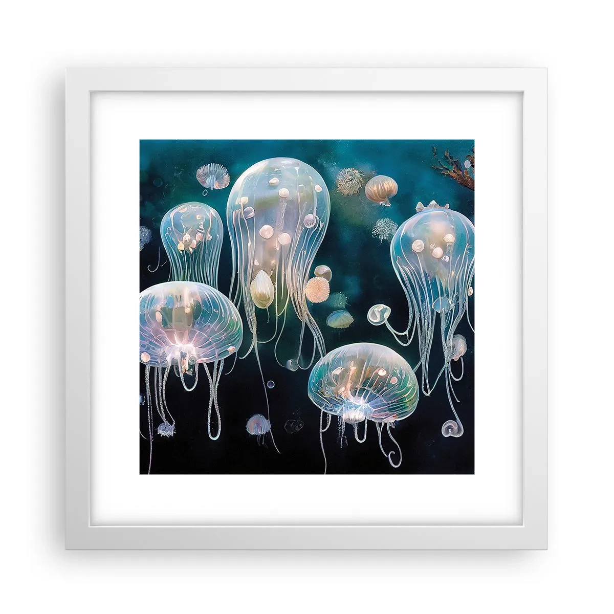 Póster en marco blanco - Globos submarinos - 30x30 cm