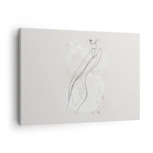 Cuadro sobre lienzo - Impresión de Imagen - Un boceto de silueta sutil en un estilo minimalista. - 70x50cm - Una mirada no dice nada y al mismo tiempo lo dice todo - Decoración de pared moderna para salón y dormitorio ARTTOR