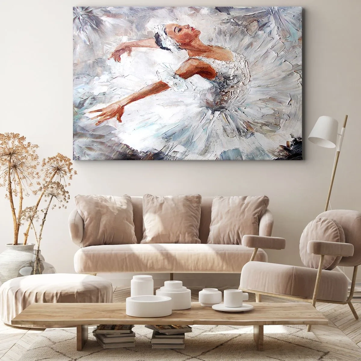 Cuadro sobre lienzo - Impresión de Imagen - Una bailarina con un vestido blanco bailando. - 120x80cm - Suave y ligera - Decoración de pared moderna para salón y dormitorio ARTTOR