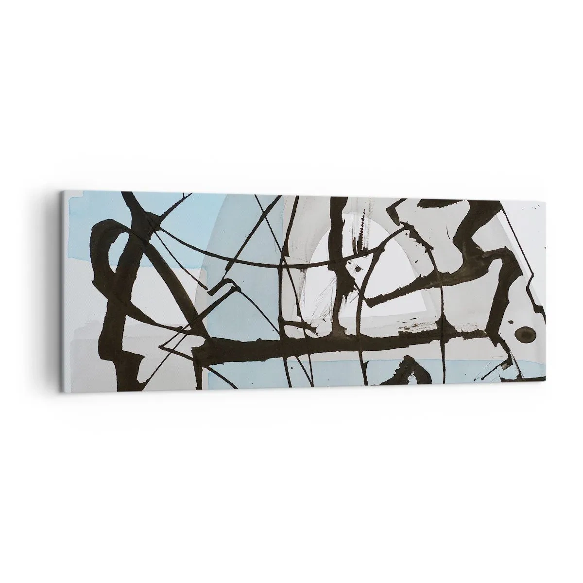 Cuadro sobre lienzo - Impresión de Imagen - Líneas y formas abstractas en azul y negro. - 140x50cm - Azul a pesar de todo - Decoración de pared moderna para salón y dormitorio ARTTOR