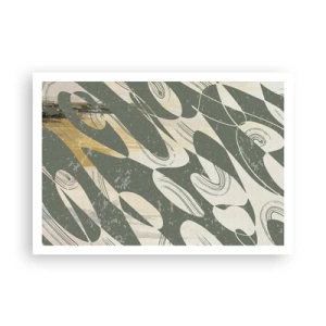 Póster - Formas dinámicas en tonos verdes y dorados. - 100x70cm - Abstracción rítmica - Decoración de pared moderna para salón y dormitorio ARTTOR