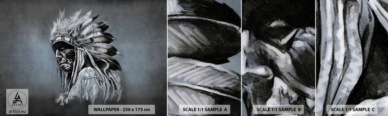 Muestra De Fotomural Standard Eco - Regreso a las raíces - indio, Penacho, Hombre - 100x30 cm