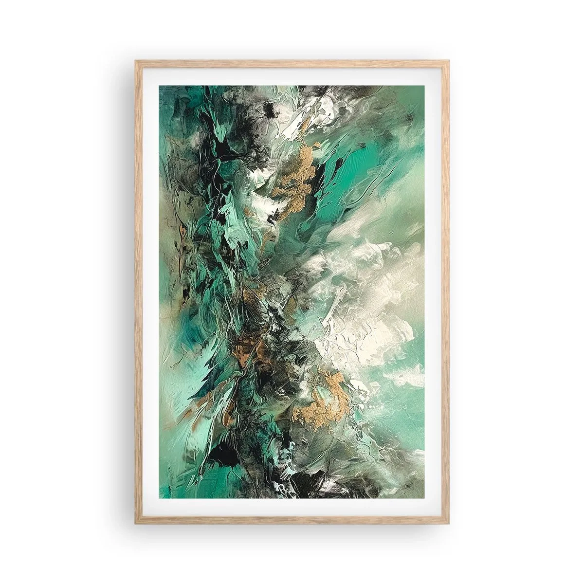 Póster en marco roble claro - Hervor negro esmeralda - 61x91 cm