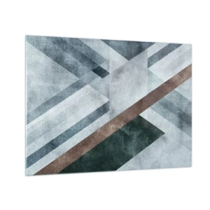 Cuadro sobre vidrio - Impresiones sobre Vidrio - Abstracción geométrica en tonos fríos con un acento verde oscuro. - 70x50cm - Sofisticada elegancia de la geometría - Decoración de pared moderna para salón y dormitorio ARTTOR