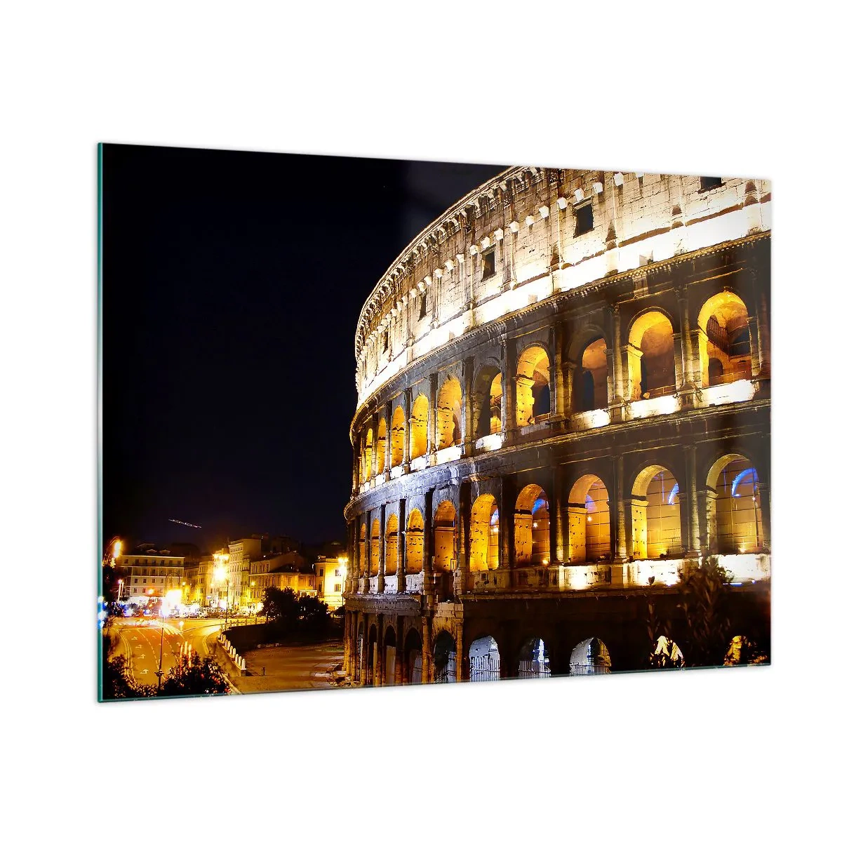 Cuadro sobre vidrio - Impresiones sobre Vidrio - El Coliseo de noche con arcos iluminados - 100x70cm - Los juegos están a punto de comenzar - Decoración de pared moderna para salón y dormitorio ARTTOR