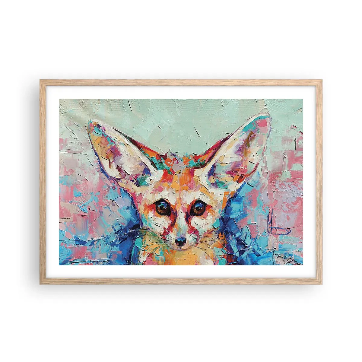 Póster en marco roble claro - Mirada penetrante - 70x50 cm