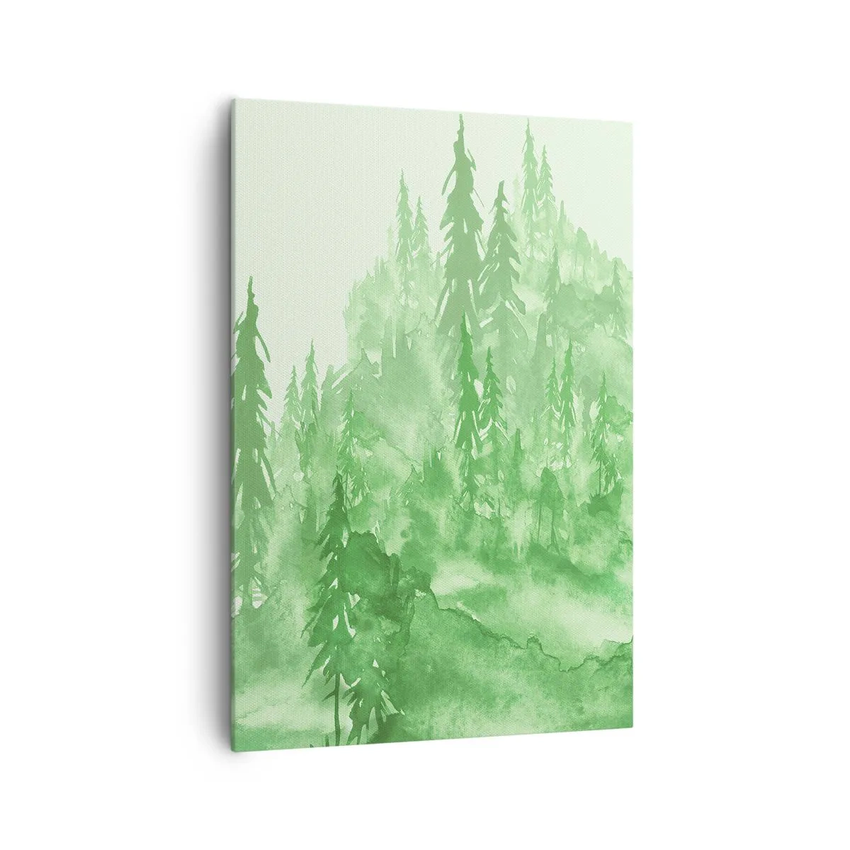 Cuadro sobre lienzo - Impresión de Imagen - Bosque verde en estilo acuarela sobre un fondo claro - 70x100cm - Difuminado con niebla verde - Decoración de pared moderna para salón y dormitorio ARTTOR