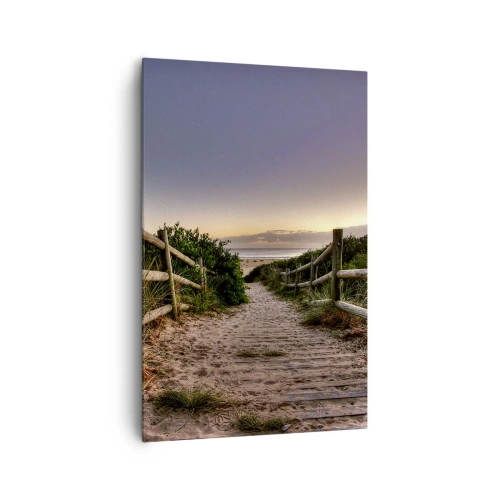 Cuadro sobre lienzo - Impresión de Imagen - Camino de madera en las dunas que conduce a la playa al atardecer - 80x120cm - Objetivo a la vista - Decoración de pared moderna para salón y dormitorio ARTTOR