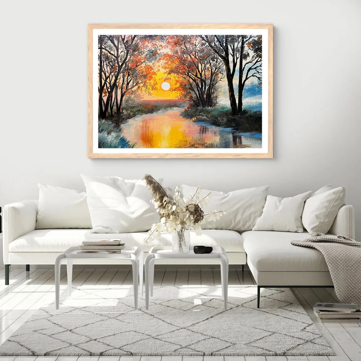 Póster en marco roble claro - Ambiente otoñal - 100x70 cm