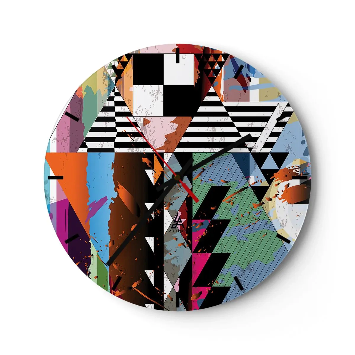 Reloj de pared - Reloj de vidrio - Patrón geométrico colorido con formas contrastantes. - 30x30cm - Geométrico y orgánico - Decoración de pared moderna para salón, cocina y dormitorio ARTTOR