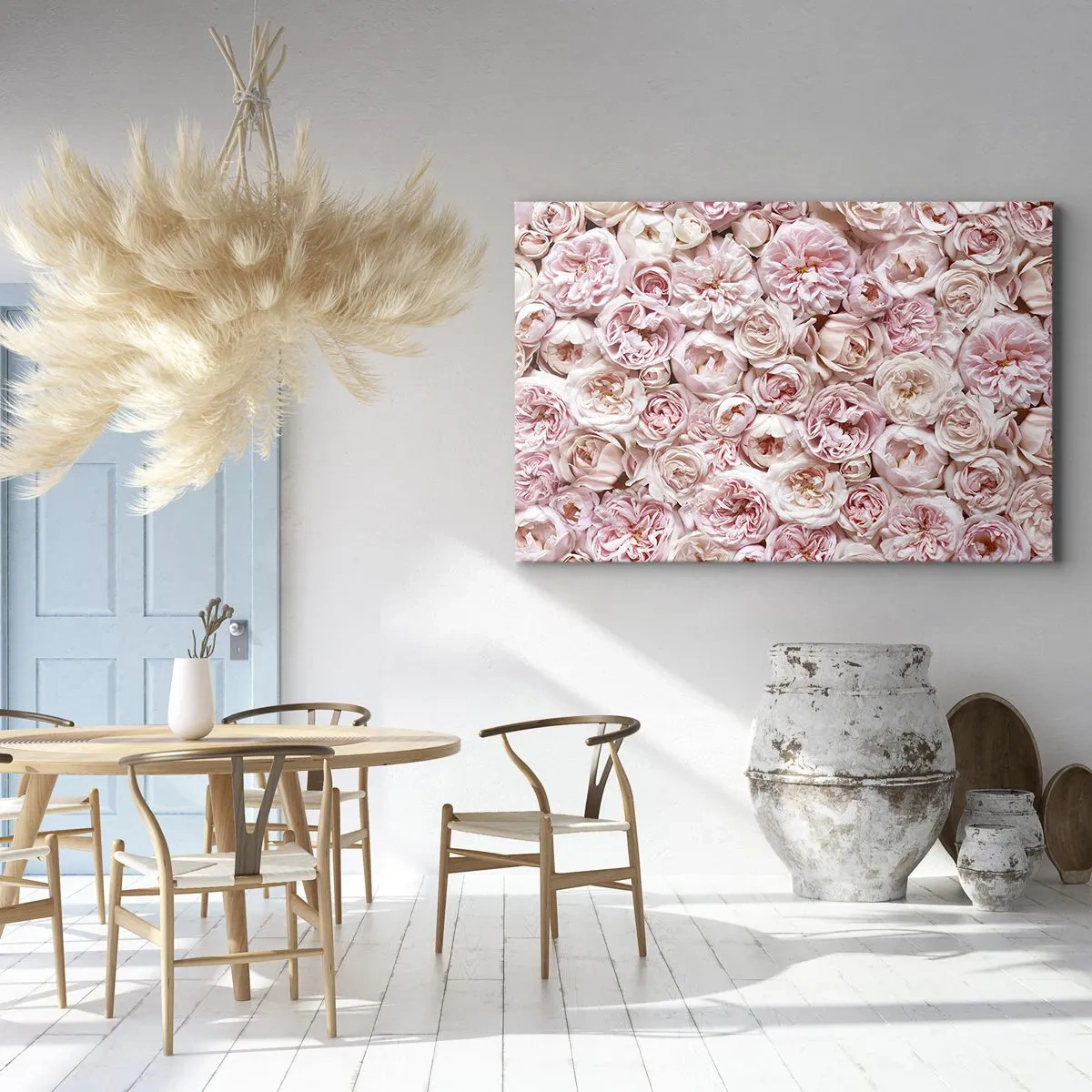 Cuadro sobre lienzo - Impresión de Imagen - Delicadas rosas en tonos rosa por toda la superficie. - 70x50cm - Salpicado de rosas - Decoración de pared moderna para salón y dormitorio ARTTOR