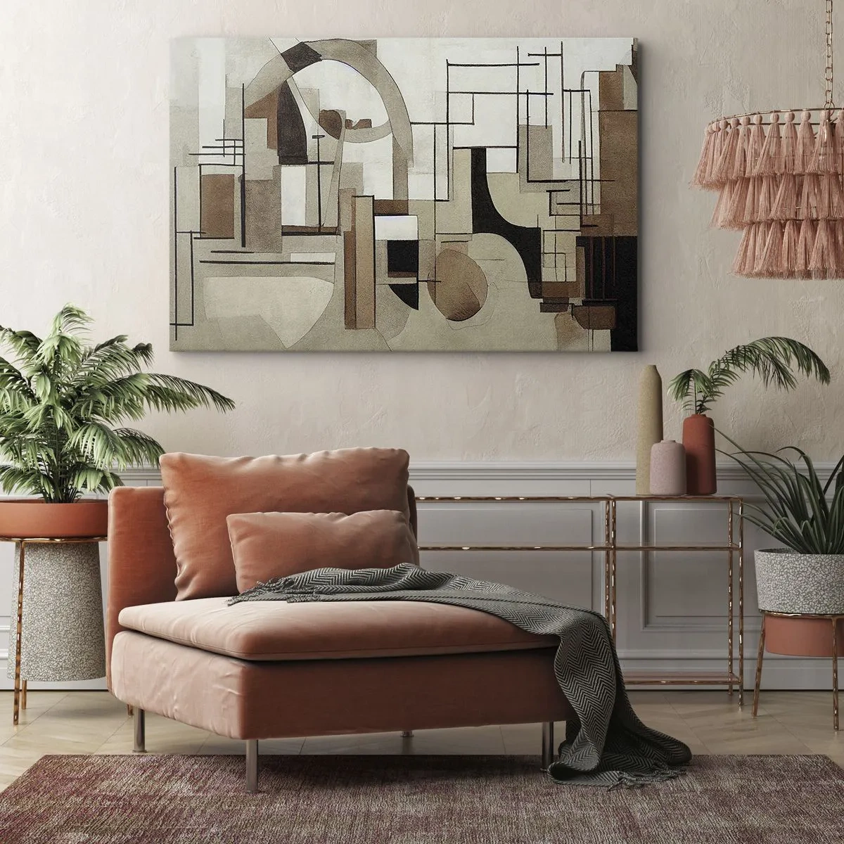 Cuadro sobre lienzo - Impresión de Imagen - Abstracción arquitectónica en beige y marrón. - 70x50cm - Paisaje urbano 2.0 - Decoración de pared moderna para salón y dormitorio ARTTOR