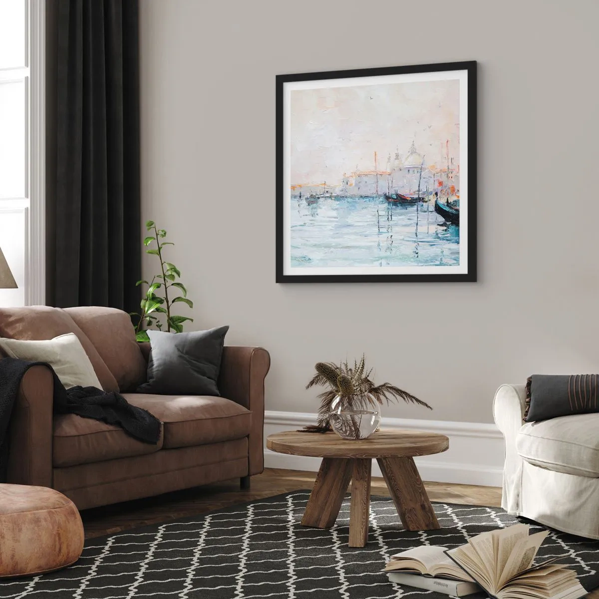 Póster en marco negro - Más allá del agua, más allá de la niebla - 50x50 cm