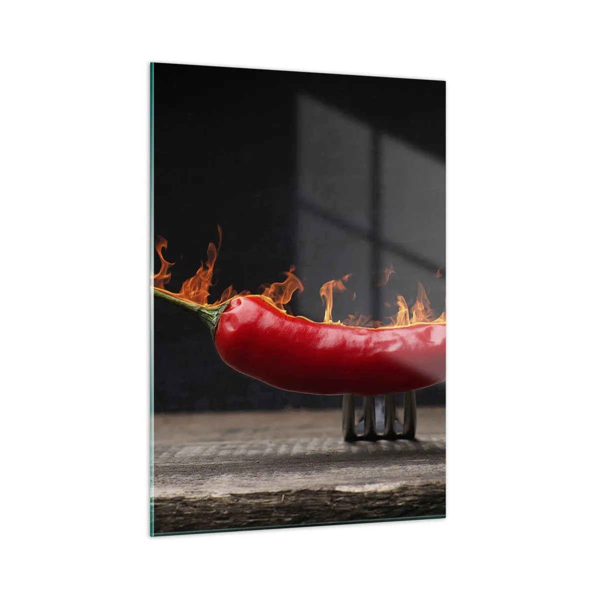 Cuadro sobre vidrio - Impresiones sobre Vidrio - Pimiento rojo ardiente sobre un fondo negro - 50x70cm - Un aperitivo ardiente - Decoración de pared moderna para salón y dormitorio ARTTOR