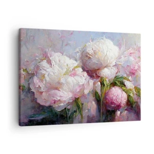 Cuadro sobre lienzo - Impresión de Imagen - Flores de peonía románticas en colores pastel. - 70x50cm - Un ramo rebosante de vida - Decoración de pared moderna para salón y dormitorio ARTTOR