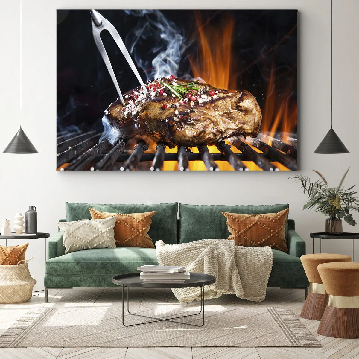 Cuadro sobre lienzo - Impresión de Imagen - Filete a la parrilla con especias - 120x80cm - Jugoso y fragante - Decoración de pared moderna para salón y dormitorio ARTTOR