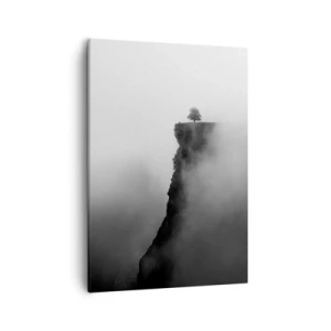Cuadro sobre lienzo - Impresión de Imagen - Un árbol solitario al borde de un acantilado rodeado de niebla. - 50x70cm - En el límite del mundo - Decoración de pared moderna para salón y dormitorio ARTTOR