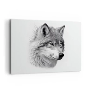 Cuadro sobre lienzo - Impresión de Imagen - Un retrato realista de un lobo en tonos de gris. - 100x70cm - Alfa - sin duda - Decoración de pared moderna para salón y dormitorio ARTTOR