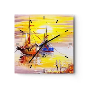 Reloj de pared - Reloj de vidrio - Una escena pictórica de barcos en un mar en calma. - 30x30cm - Un merecido descanso en el puerto - Decoración de pared moderna para salón y dormitorio ARTTOR