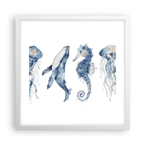 Póster en marco blanco - Fauna marina - 40x40 cm