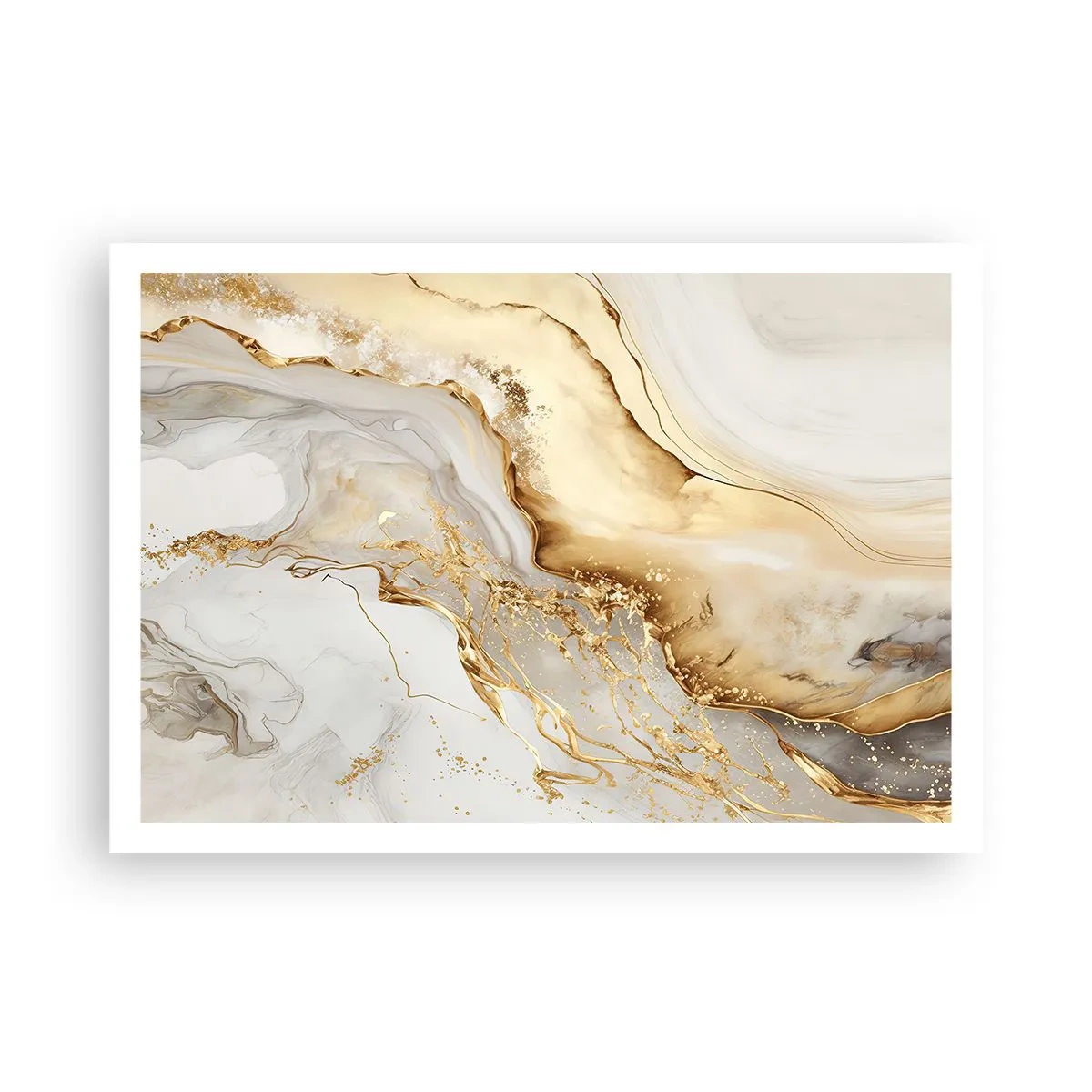 Póster - Patrones abstractos de oro y mármol sobre un fondo claro. - 100x70cm - Abstracción: belleza y bondad - Decoración de pared moderna para salón y dormitorio ARTTOR